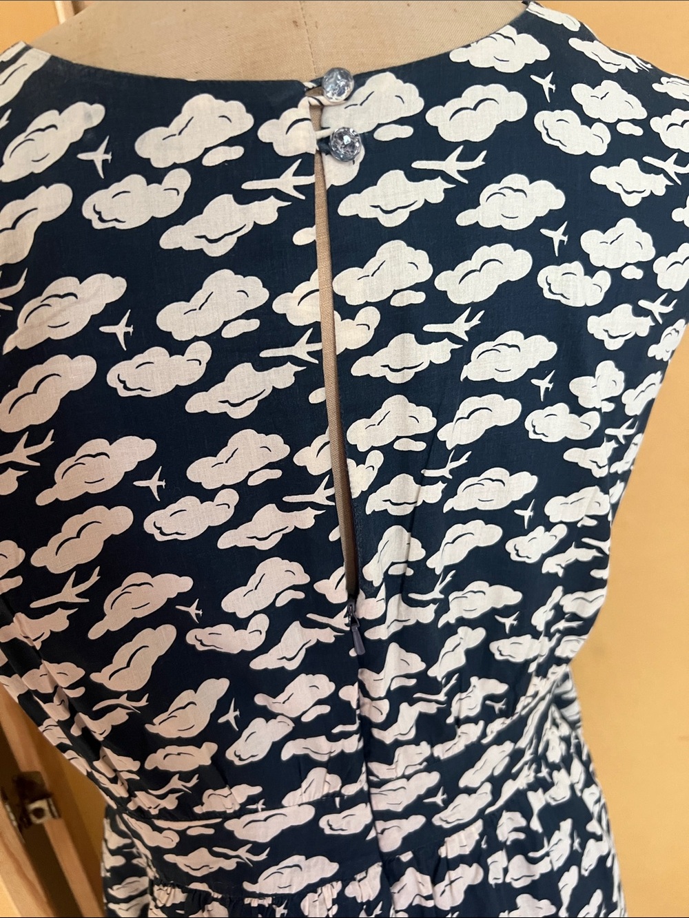 Navy and White Cloud-Print Sleeveless Fit & Flare Mini Dress - Picture 3 of 4